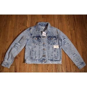 NWT Forever 21 Womens Denim Jean Jacket Light Wash Distressed Size Small